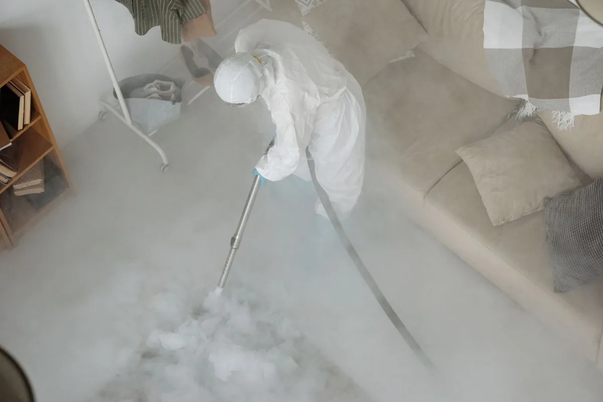 Biohazard cleanup technician in protective equipment, Vogel Park, Milwaukee, WI